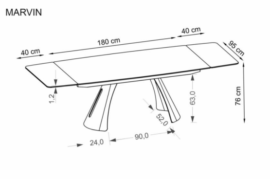 Rozkladací jedálenský stôl MARVIN 180(260)x95 bordový mramor / čierne nohy
