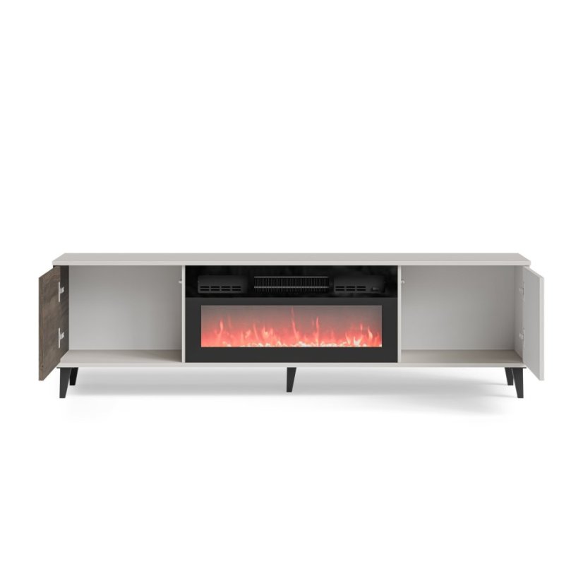 Televizní stolek RANDOM 2 RTV 180 s krbem kašmír/ořech/černý