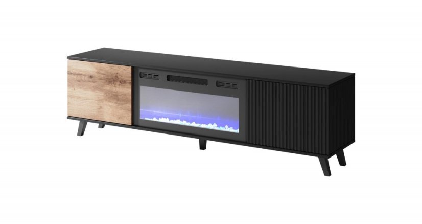 Televizní stolek RANDOM K s krbem dub wotan/černý