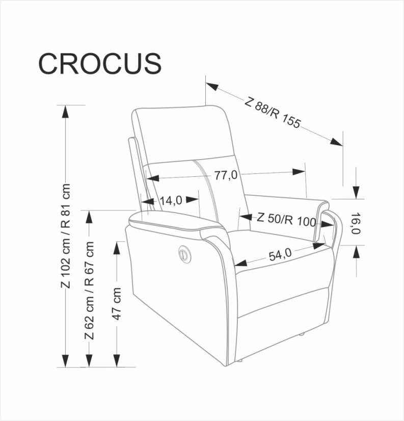 Elektrické relaxačné kreslo CROCUS sivé