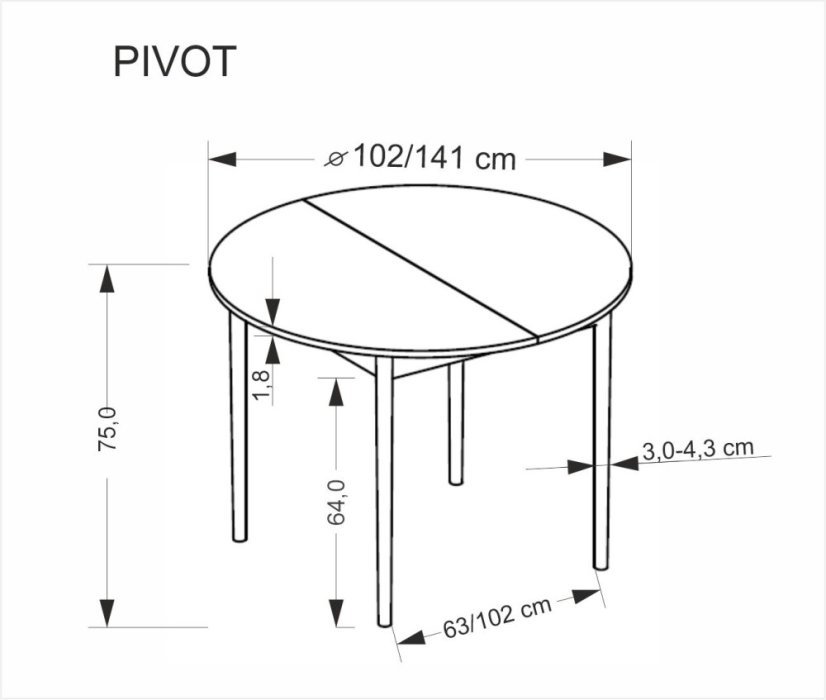 Rozkládací jídelní stůl PIVOT 102(142)x102 dub artisan/černá