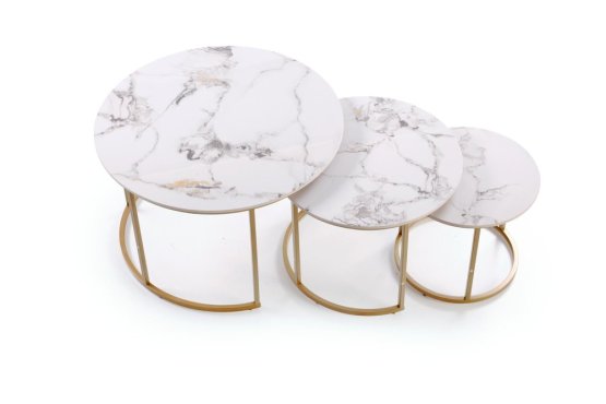 Konferenční stolek GILDA - sada 3 ks bílý mramor/zlatá