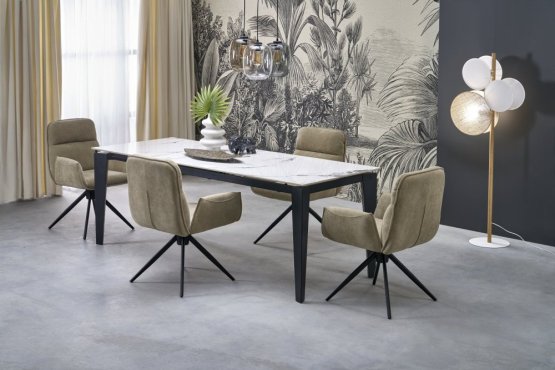 Rozkladací jedálenský stôl FELIX 141(201)x81 biely mramor/čierna