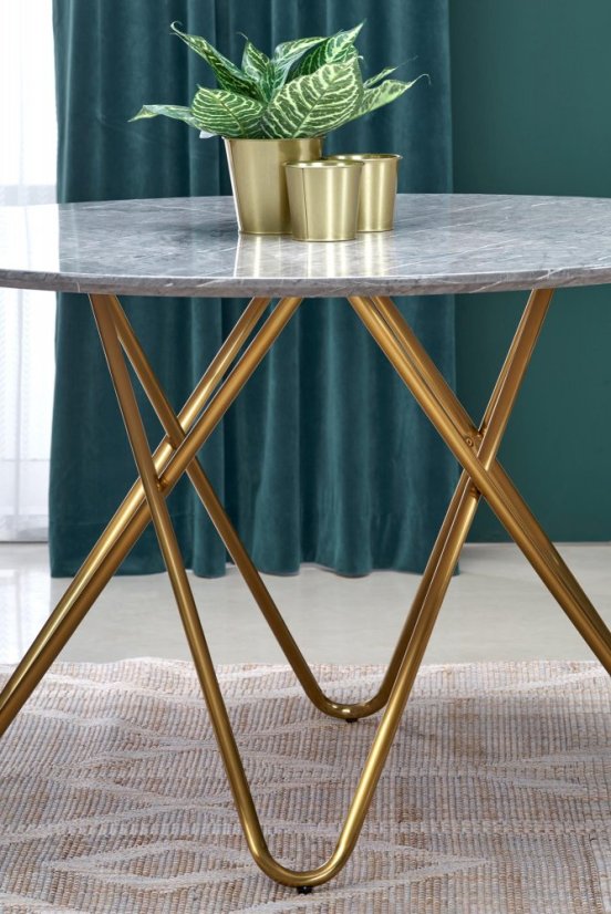 Kulatý jídelní stůl BONELLO 120 šedý mramor/zlatý