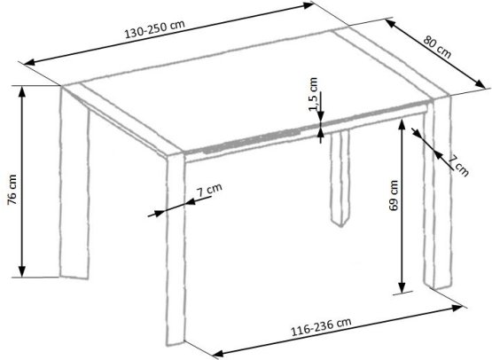 Rozkládací jídelní stůl STANFORD XL 130(250)x80 bílý