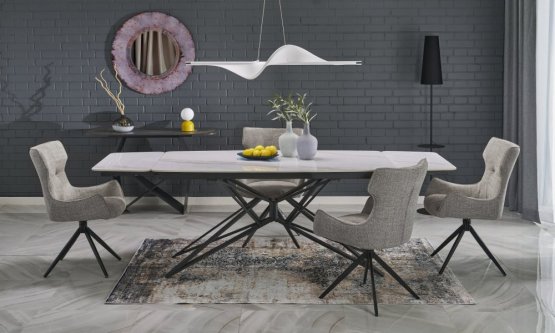 Rozkladací jedálenský stôl ALFREDO 160(240)x91 biely mramor/čierna