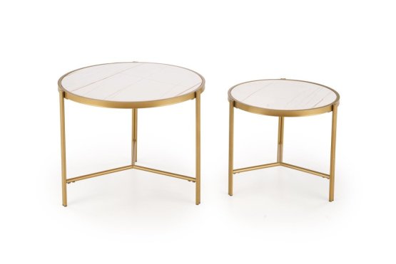 Konferenční stolek FATIMA - sada 2 ks bílý mramor/zlatý