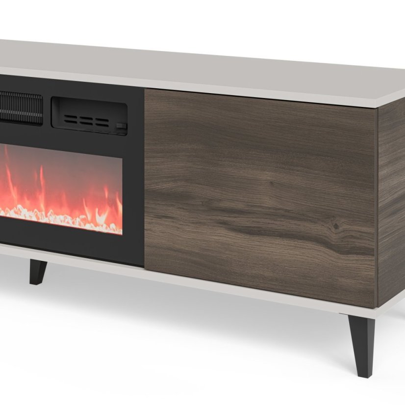 Televizní stolek RANDOM 2 RTV 180 s krbem kašmír/ořech/černý