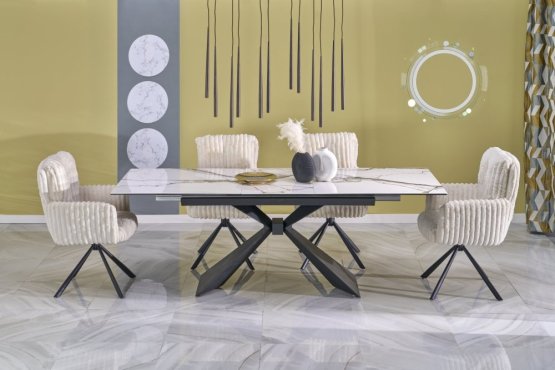 Rozkladací jedálenský stôl LUCIANO 180(230)x90 biely mramor/čierny