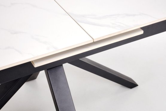 Rozkladací jedálenský stôl PLATAN 140(180)x85 biely mramor/čierny