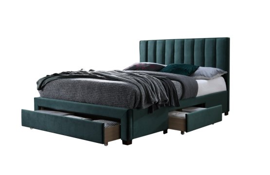 Čalúnená posteľ so zásuvkami GRACE 140x200 tmavo zelená