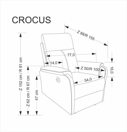 Elektrické relaxačné kreslo CROCUS sivé