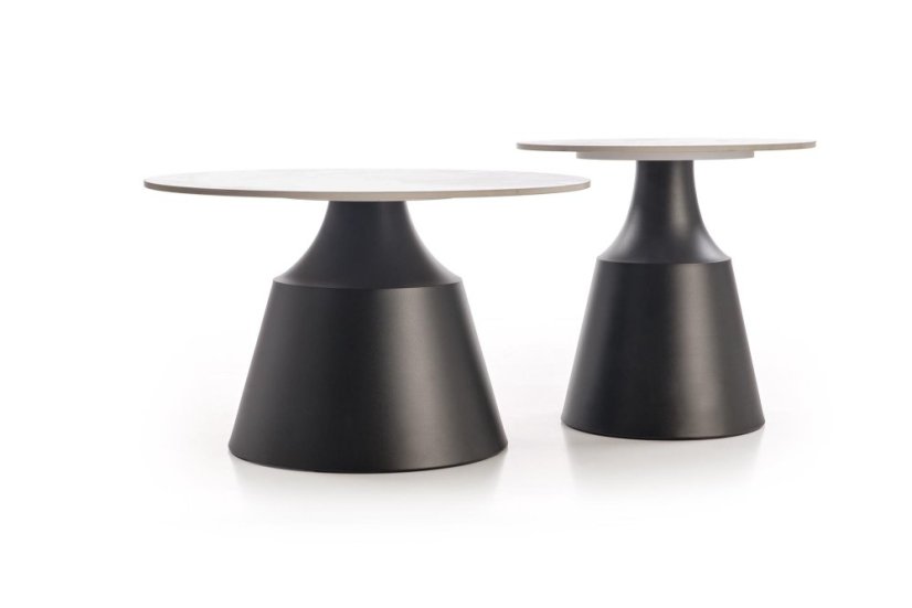 Konferenční stolek MAGNETA - set 2 ks bílý mramor/černá