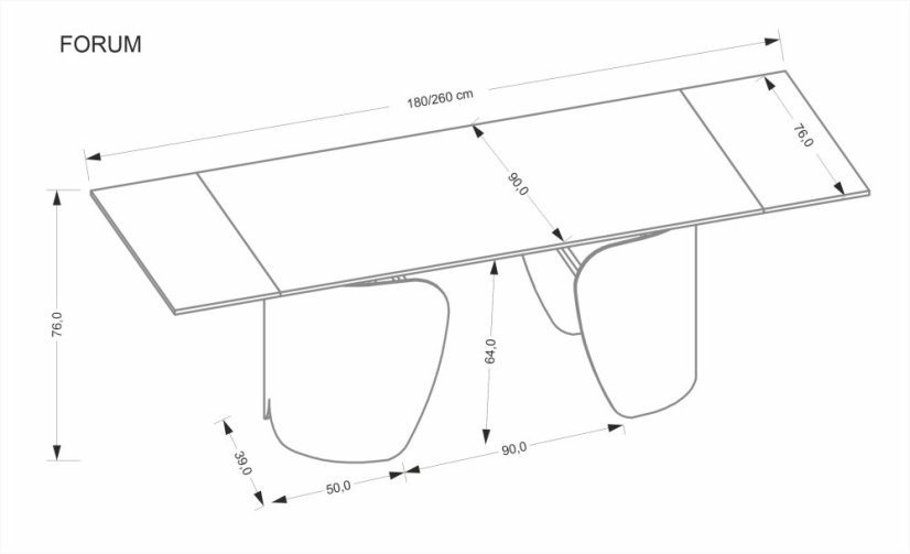 Rozkládací jídelní stůl FORUM 180(260)x90 černý mramor/černý