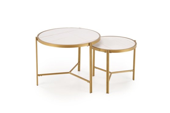 Konferenční stolek FATIMA - sada 2 ks bílý mramor/zlatý