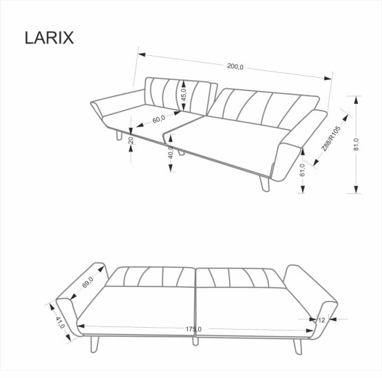 Rozkládací pohovka LARIX šedá