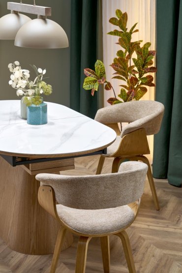 Rozkládací jídelní stůl SIRIUS 160(240)x90 bílý mramor / přírodní