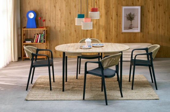 Rozkladací jedálenský stôl PIVOT 102(142)x102 dub artisan/čierna