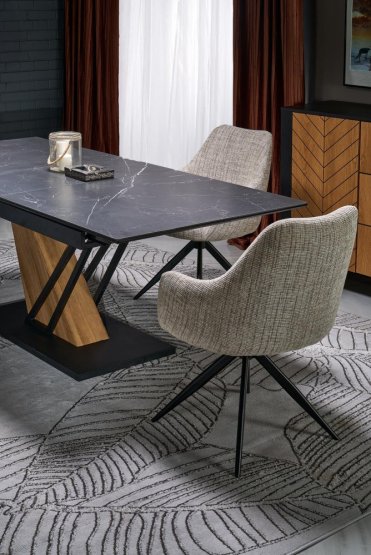 Rozkladací jedálenský stôl VOLANT 160(180)x90 čierny mramor/dub zlatý/čierna