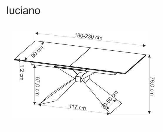 Rozkladací jedálenský stôl LUCIANO 180(230)x90 modrý mramor/čierny