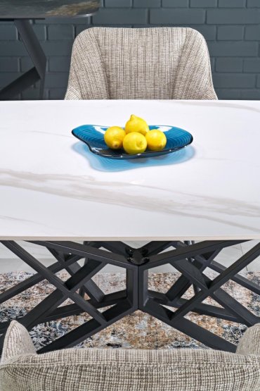 Rozkladací jedálenský stôl ALFREDO 160(240)x91 biely mramor/čierna