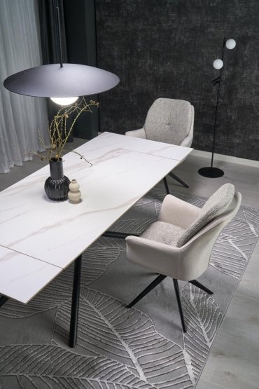 Rozkladací jedálenský stôl VITORINO 160(220)x90 biely mramor/čierna