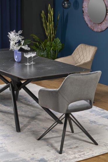 Rozkladací jedálenský stôl VITORINO 160(220)x90 čierny mramor/čierna