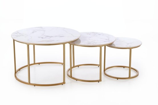 Konferenční stolek GILDA - sada 3 ks bílý mramor/zlatá