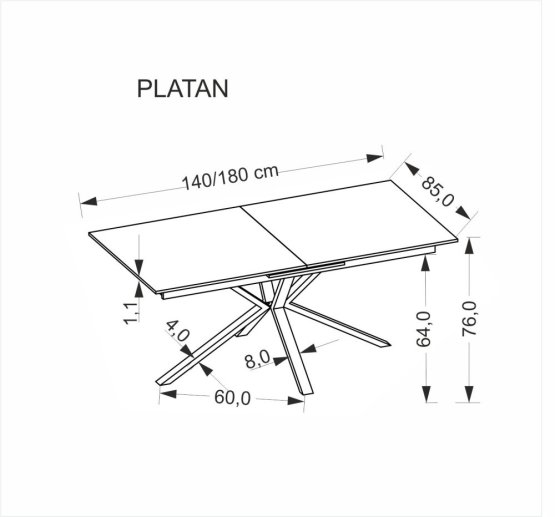 Rozkladací jedálenský stôl PLATAN 140(180)x85 biely mramor/čierny