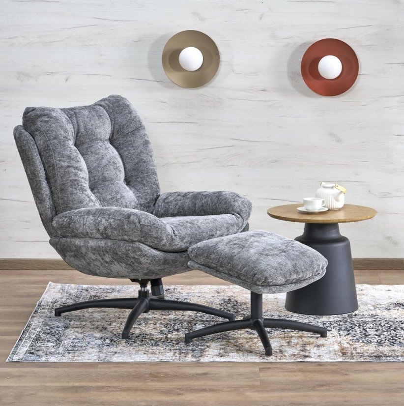 Čalúnené kreslo PESTO s podnožkou sivé