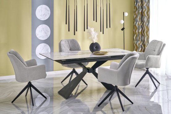 Rozkladací jedálenský stôl LUCIANO 180(230)x90 biely mramor/čierny