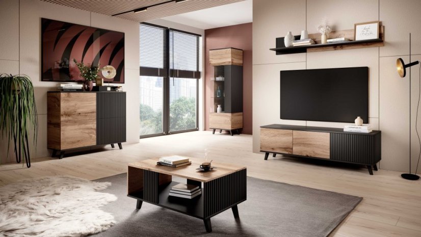 Vitrína RANDOM W-1 dub wotan/černá