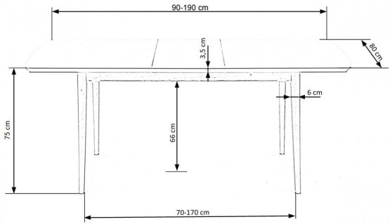 Rozkládací jídelní stůl BARRET 90(190)x80 bílý mat/dub lefkas