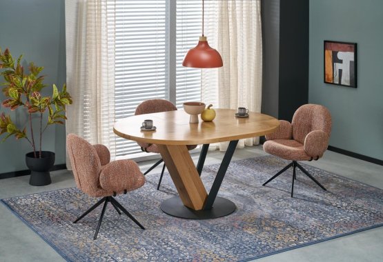 Kulatý rozkládací jídelní stůl FANIS 120(160)x90 dub přírodní/černá