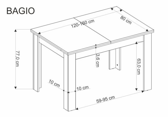 Rozkladací jedálenský stôl BAGIO 120(160)x80 dub artisan/čierny