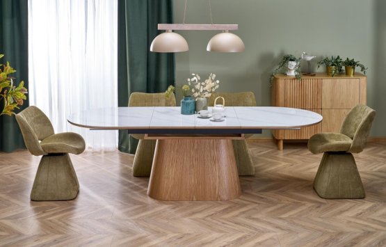 Rozkládací jídelní stůl SIRIUS 160(240)x90 bílý mramor / přírodní