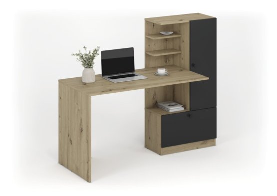 Písací stôl s regálom HOBAS dub artisan / čierna