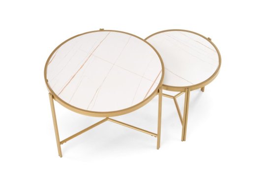 Konferenční stolek FATIMA - sada 2 ks bílý mramor/zlatý