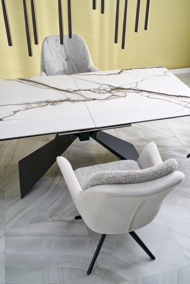 Rozkladací jedálenský stôl LUCIANO 180(230)x90 biely mramor/čierny