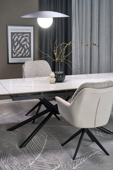 Rozkladací jedálenský stôl VITORINO 160(220)x90 biely mramor/čierna