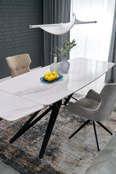 Rozkladací jedálenský stôl ALFREDO 160(240)x91 biely mramor/čierna