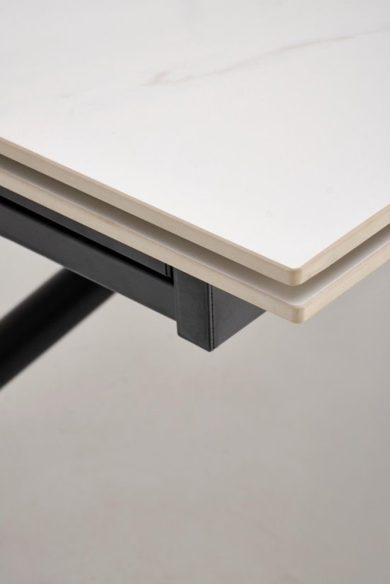 Rozkládací jídelní stůl VITORINO 160(220)x90 bílý mramor/černá