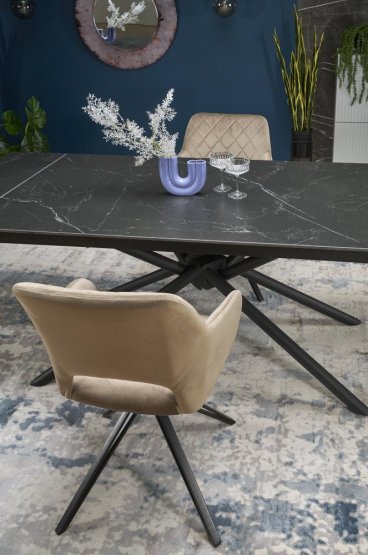 Rozkladací jedálenský stôl VITORINO 160(220)x90 čierny mramor/čierna