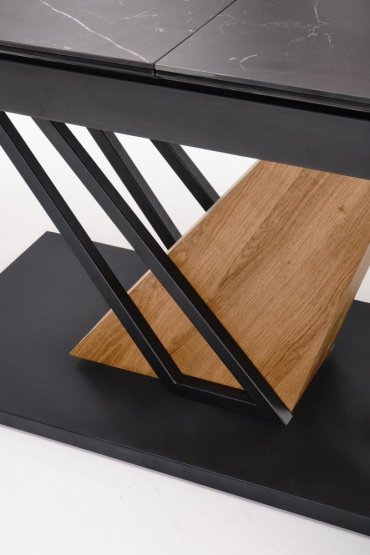 Rozkladací jedálenský stôl VOLANT 160(180)x90 čierny mramor/dub zlatý/čierna