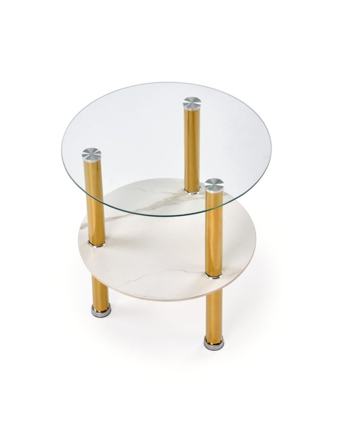 Konferenčný stolík DUCAT S biely mramor/sklo/zlatý