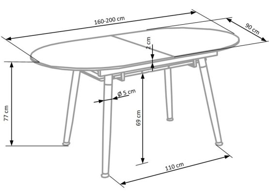 Rozkladací jedálenský stôl CALIBER 160(200)x90 biely/dub san remo