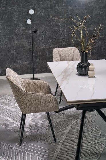 Rozkladací jedálenský stôl VITORINO 160(220)x90 biely mramor/čierna