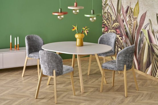 Rozkladací jedálenský stôl RUBEN 102(142)x102 kašmír/prírodný