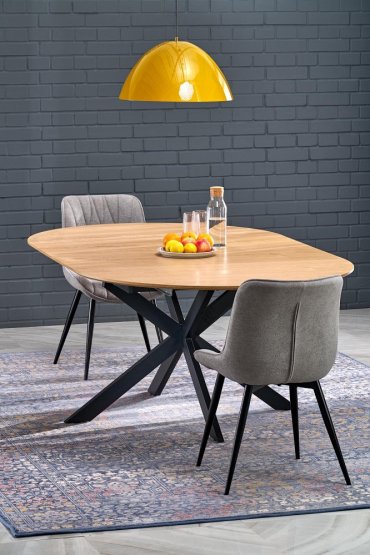 Okrúhly rozkladací jedálenský stôl ACORD dub prírodný/čierna