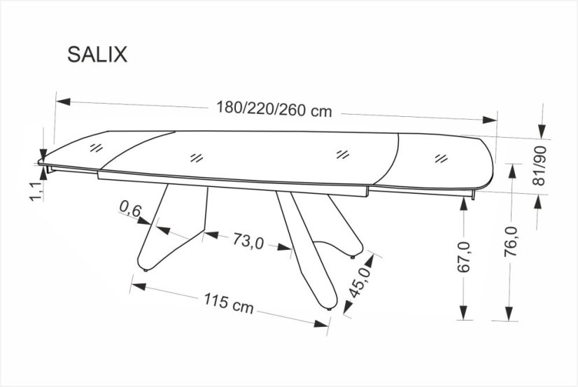Rozkládací jídelní stůl SALIX 180(260)x90 traventin/kašmír
